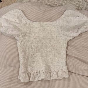 art class White Eyelet Smocked Puff Sleeve Crop Top